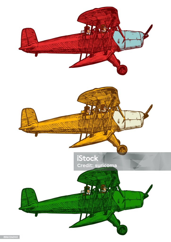 Ilustración de Dibujo De Avión Estilizado Como Grabado Vectorial y más  Vectores Libres de Derechos de Biplano - Biplano, Amarillo - Color, Arte -  iStock