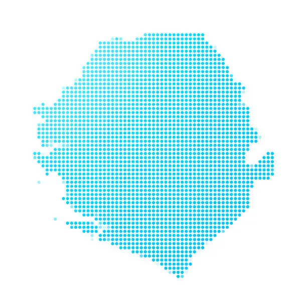 Vector illustration of Sierra Leone map of blue dots on white background