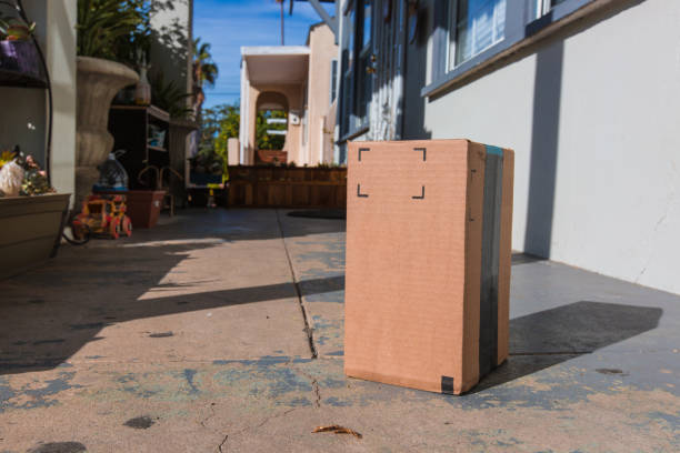 istock Cardboard package delivery at front door 886138282