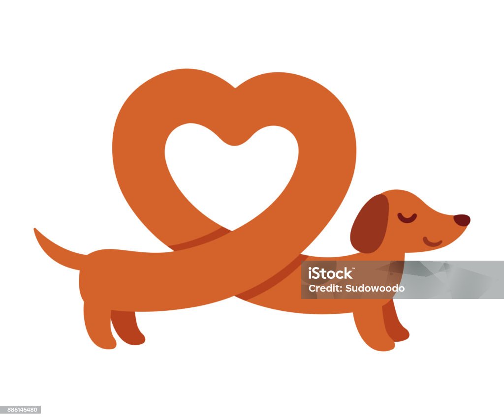 Heart shaped dachshund Cute cartoon dachshund with heart shaped body. Funny Weiner dog St. Valentines day greeting card vector illustration. Dachshund stock vector