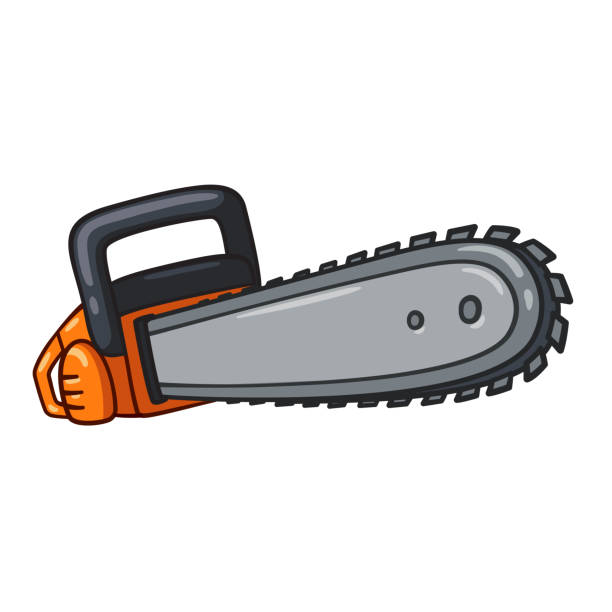 Cartoon chainsaw illustration Cartoon chainsaw illustration, comic style vector drawing isolated on white background. chainsaw lumberjack lumber industry manual worker stock illustrations