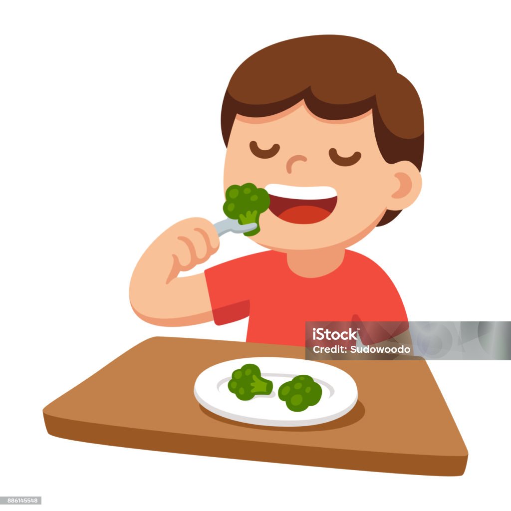 Child Eating Broccoli Stock Illustration - Download Image Now - Child,  Eating, Healthy Eating - iStock