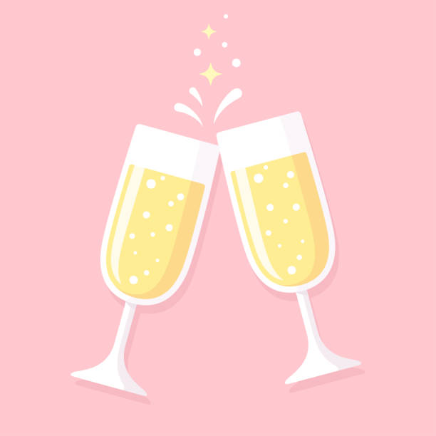 zwei gläser champagner - champagne pink bubble vector stock-grafiken, -clipart, -cartoons und -symbole