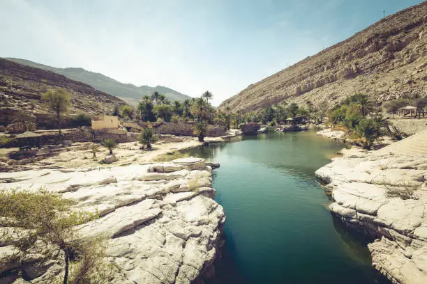 beautiful wadi bani khalid oasis in oman.