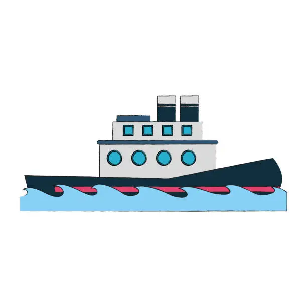 Vector illustration of Fishing ship isolated