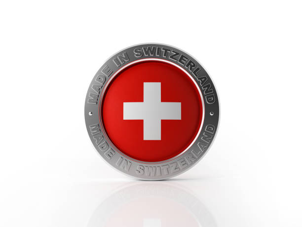 Made in Switzerland badge on white background. Horizontal composition with clipping path.