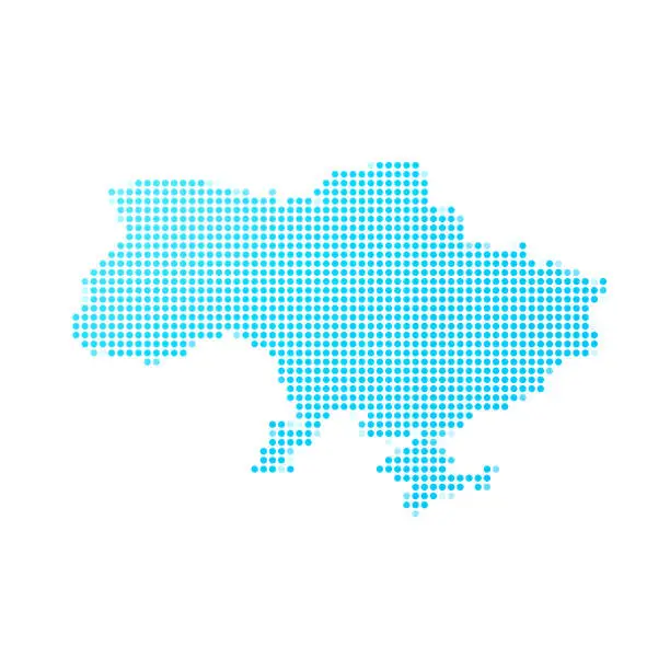 Vector illustration of Ukraine map of blue dots on white background