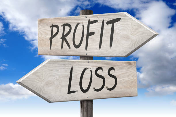 istock Profit, loss - wooden signpost 886173588