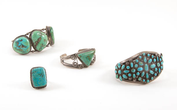 istock Native American hand crafted turquoise bracelets and a ring 886176936
