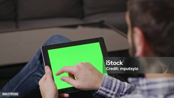 Green Screen Digital Tablet Pc Man Stock Photo - Download Image Now - Adult, Beauty, Blank