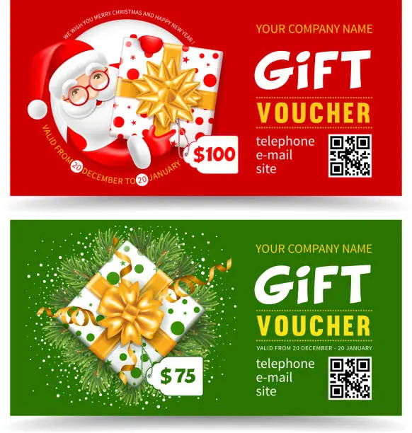 Vector illustration of Christmas gift voucher