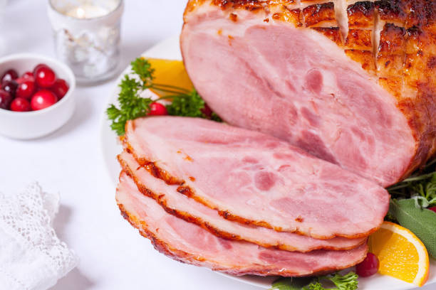 istock Christmas Roasted glazed holiday pork ham 886182420