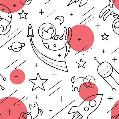 Vector seamless pattern with  dogs in space