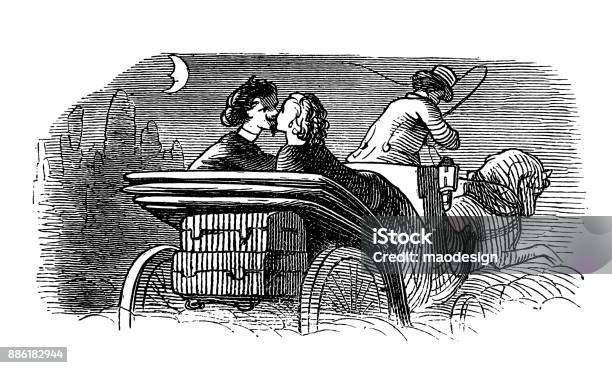 Lovers Kiss In A Carriage 1867 Stock Illustration - Download Image Now - Book, 1860-1869, 1867