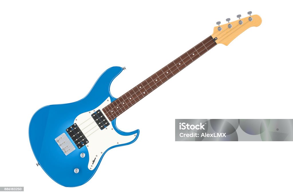 Electric Bass Guitar, 3D rendering isolated on white background Guitar Stock Photo