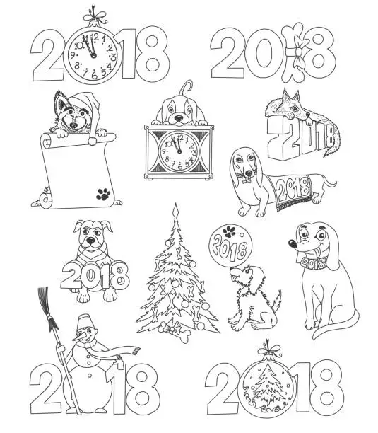 Vector illustration of Year of the Dog 2018 Doodles Set