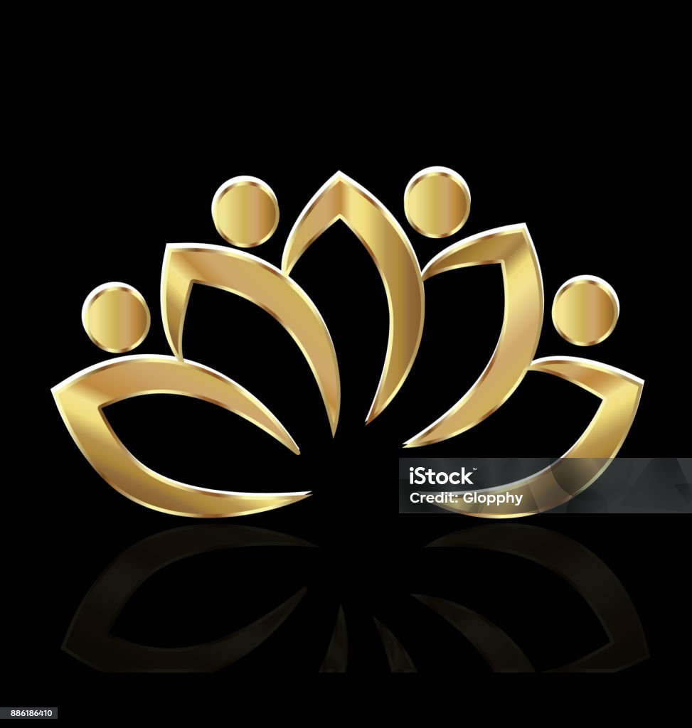 Gold lotus flower icon Gold lotus flower teamwork people Gold - Metal stock vector