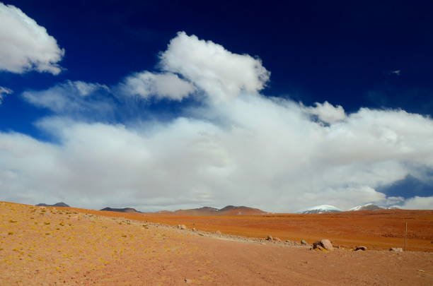 Sunshine desert field on mountanious background in Bolivia