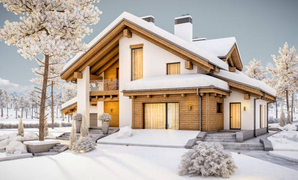 istock 3d rendering of modern cozy house in chalet style 886199454