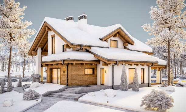 istock 3d rendering of modern cozy house in chalet style 886199462