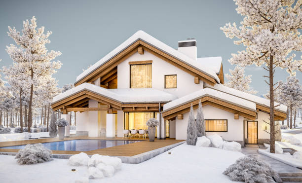 istock 3d rendering of modern cozy house in chalet style 886199524
