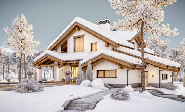 istock 3d rendering of modern cozy house in chalet style 886199530
