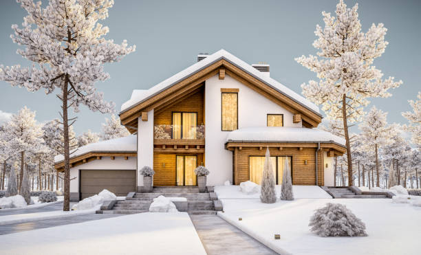 istock 3d rendering of modern cozy house in chalet style 886199574