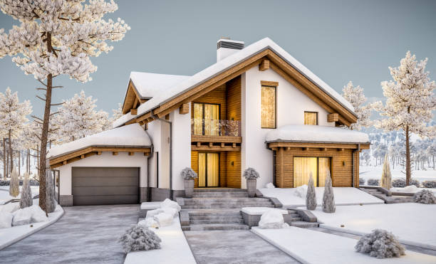 istock 3d rendering of modern cozy house in chalet style 886199606
