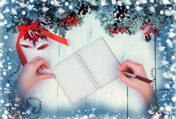 istock Christmas wooden background with snow branch. Top view with copy space for your text 886202000