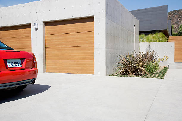 Exterior of modern two-car garage  wooden car stock pictures, royalty-free photos & images