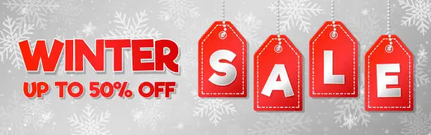 Vector illustration of Winter Sale - concept of banner with background with snowflakes. Vector.