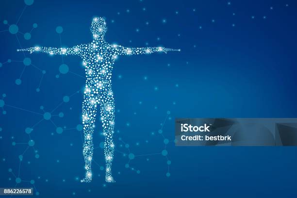 Abstract Human Body With Molecules Dna Medicine Science And Technology Concept Illustration Stock Illustration - Download Image Now