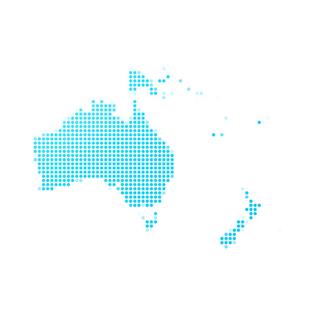 Map of Oceania made with round blue dots on a blank background. Original mosaic illustration. Vector Illustration (EPS10, well layered and grouped). Easy to edit, manipulate, resize or colorize. Please do not hesitate to contact me if you have any questions, or need to customise the illustration. http://www.istockphoto.com/portfolio/bgblue