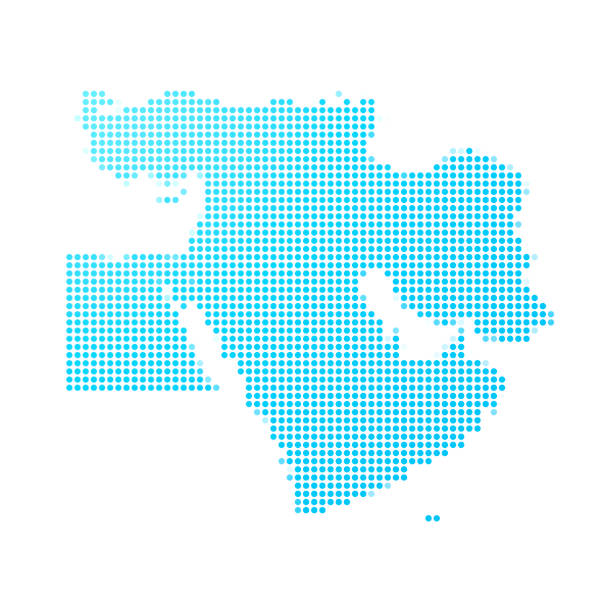Middle East map of blue dots on white background Map of Middle East made with round blue dots on a blank background. Original mosaic illustration. Vector Illustration (EPS10, well layered and grouped). Easy to edit, manipulate, resize or colorize. Please do not hesitate to contact me if you have any questions, or need to customise the illustration. http://www.istockphoto.com/portfolio/bgblue west asia stock illustrations