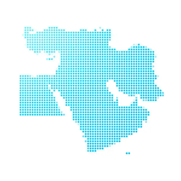 Vector illustration of Middle East map of blue dots on white background