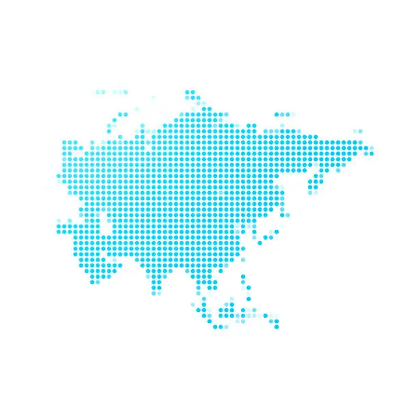 Vector illustration of Asia map of blue dots on white background