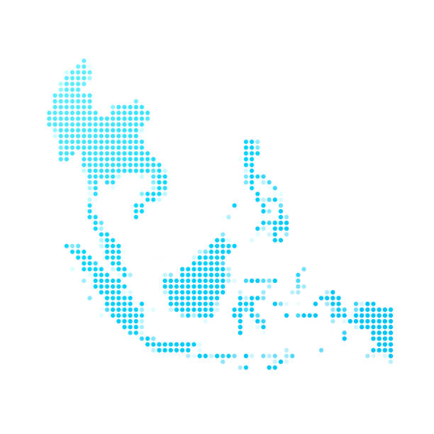 ilustraciones, imágenes clip art, dibujos animados e iconos de stock de mapa de asia sur-oriental de puntos azules sobre fondo blanco - asia sudoriental