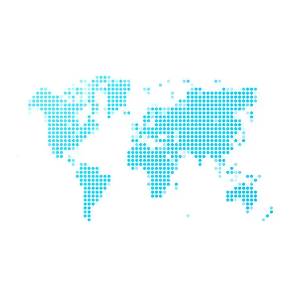 Vector illustration of World map of blue dots on white background