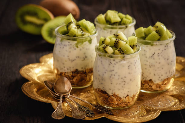 istock Yogurt with chia seeds, muesli and kiwi fruit. 886233190