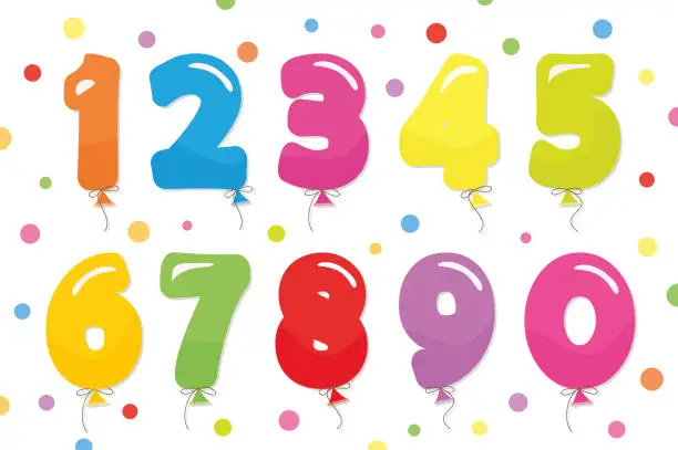 Vector illustration of Balloon coloder numbers set. For birthday and party festive design.