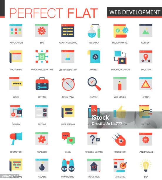Vector Set Of Flat Web Development Icons Stock Illustration - Download Image Now - Icon Symbol, Education, Security