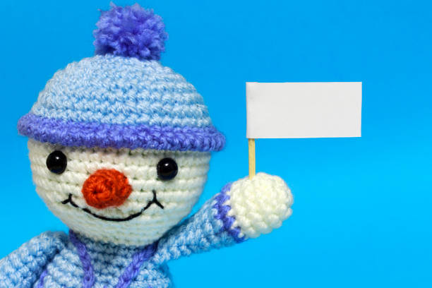 istock snowman with posters on a blue background 886258188