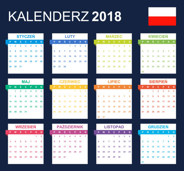 istock Polish Calendar for 2018. Scheduler, agenda or diary template. Week starts on Monday 886258496