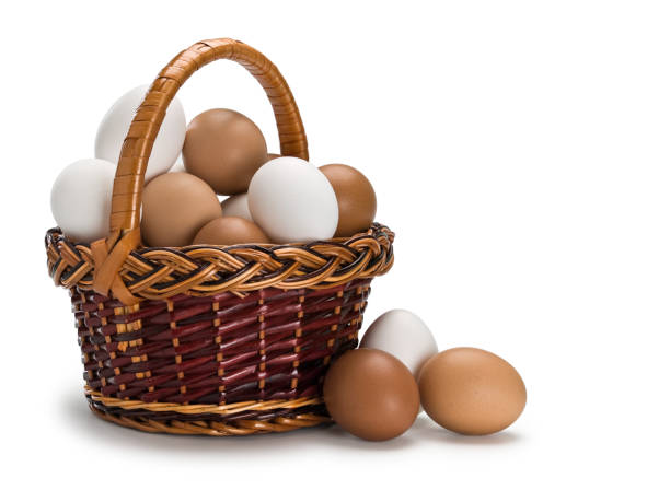 istock Basket full of white and brown eggs 886271542