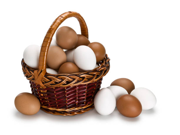 istock Basket full of white and brown eggs 886271574