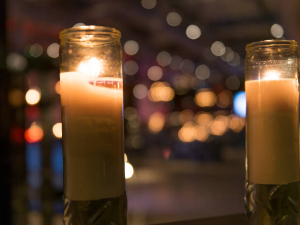 istock Glowing Candles at Holiday Party 886275898