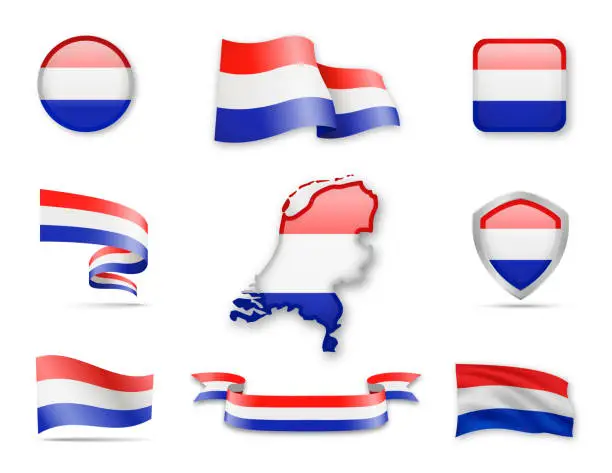 Vector illustration of Netherlands Flags Collection.