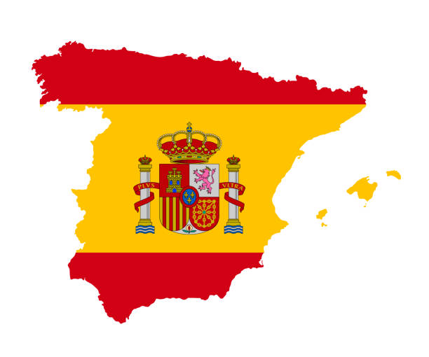 illustrations, cliparts, dessins animés et icônes de la carte détaillée de l’espagne avec drapeau national - spain flag spanish flag national flag