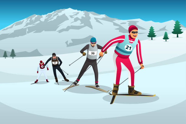 Cross Country Skiing Athletes Competing Illustration vector art illustration