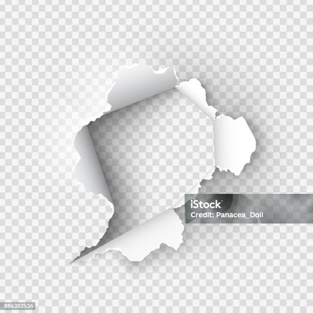 Ragged Hole Torn In Ripped Paper On Transparent Background Stock Illustration - Download Image Now